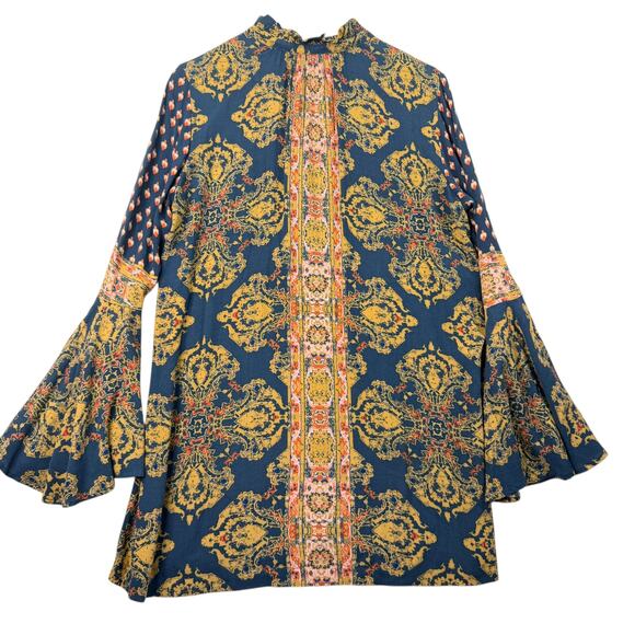 Free People Magic Mystery Tunic Dress Womens S Boho Mixed Print Bell Sleeve - Picture 9 of 12